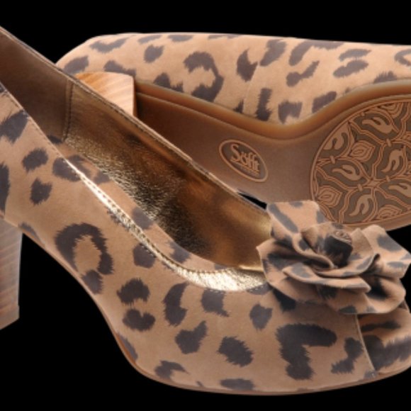 Sofft Gijon Scala Leopard Print Suede Peep-Toe Pumps in Wheat - Sz 8 NEW - Picture 11 of 16